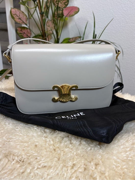 Celine Handbags - Celine Triomphe Shoulder Bag in Light Cream with Gold Hardware